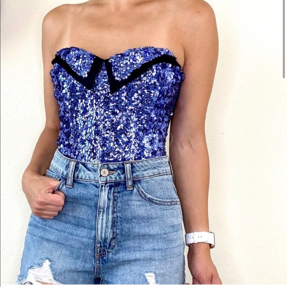 Bebe sequin front strapless corset/bustier top